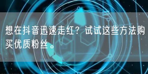 想在抖音迅速走红？试试这些方法购买优质粉丝。